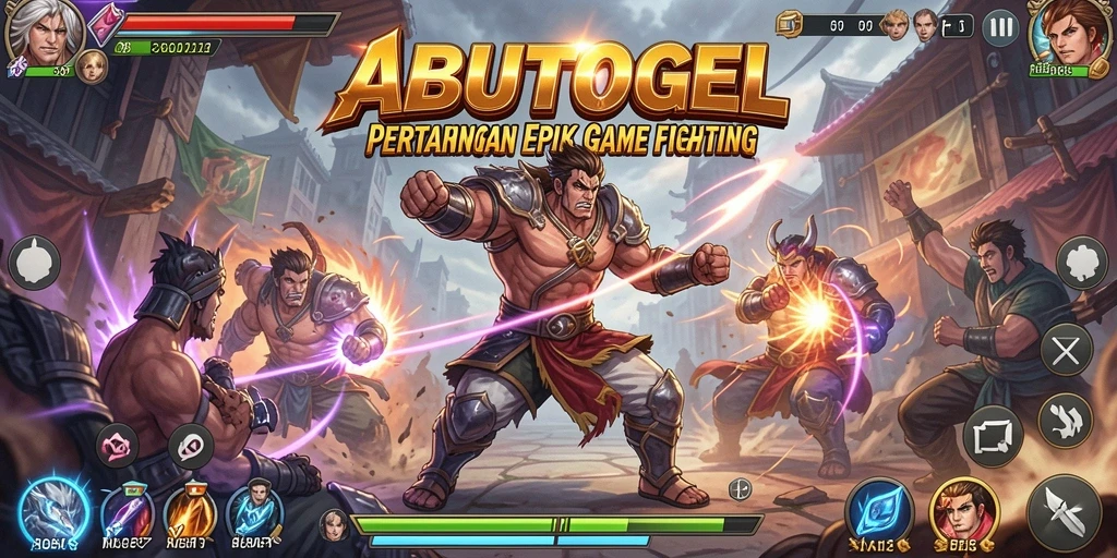 Screenshot ABUTOGEL menunjukkan pertarungan seru antara karakter-karakter unik.