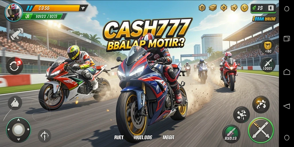 Tampilan balapan seru di CASH777 dengan motor berkecepatan tinggi.