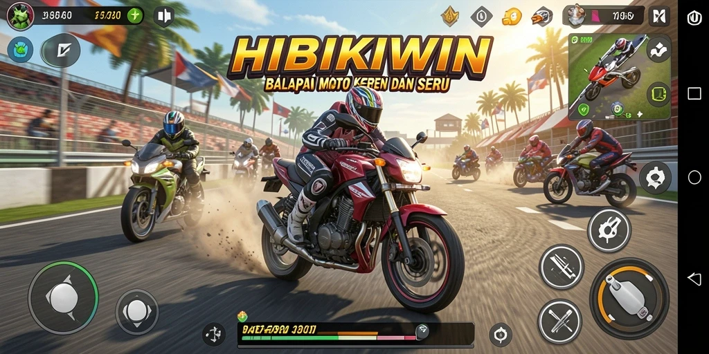 Gameplay mendebarkan HIBIKIWIN saat balapan motor.