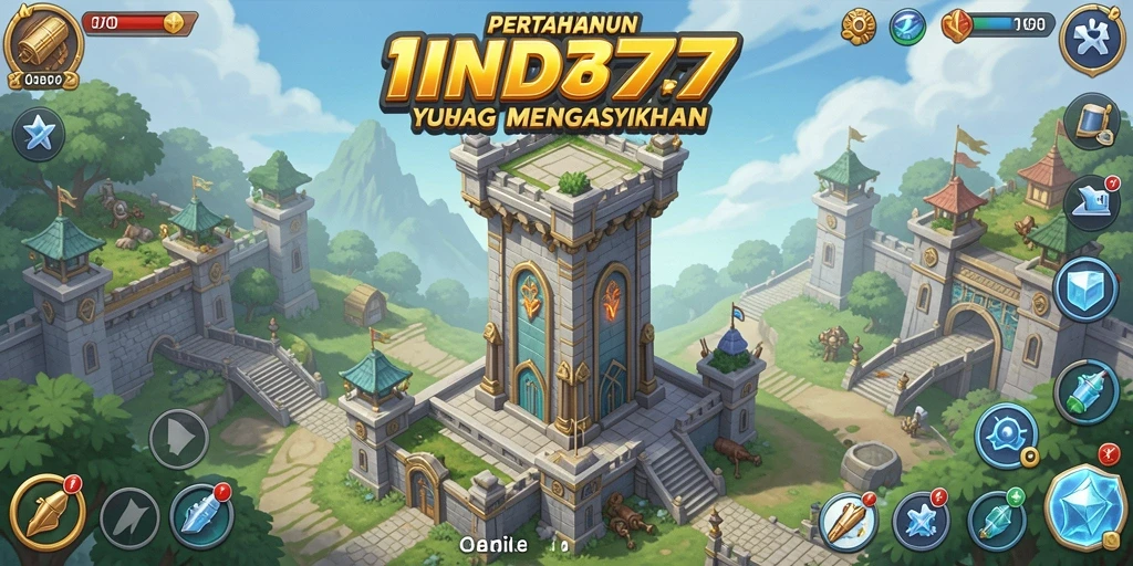 Screenshot gameplay IND777 menunjukkan pertahanan yang kuat di arena Tower Defense.