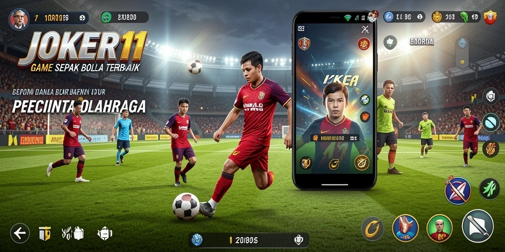 Tangkapan layar utama <strong>JOKER11</strong> menunjukkan pertandingan sepak bola yang mendebarkan dan interaksi pemain.