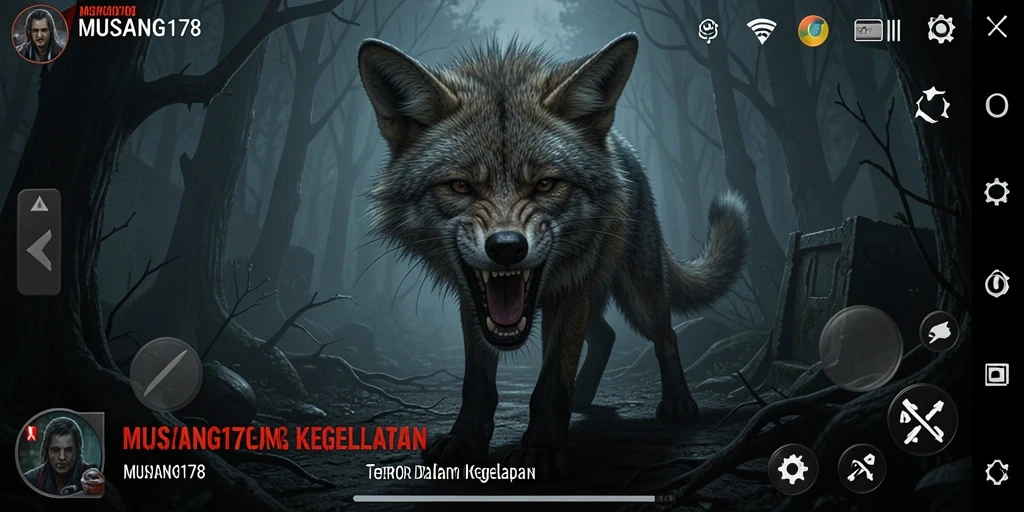 Screenshot utama MUSANG178 menampilkan suasana menyeramkan dalam gameplay yang intens.