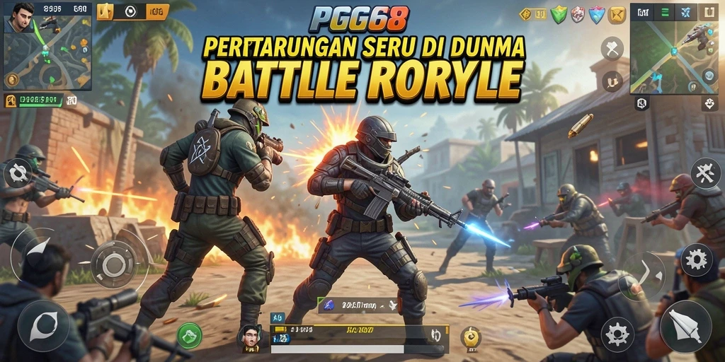 Tangkapan layar dari gameplay PGG68 di arena Battle Royale yang mendebarkan.