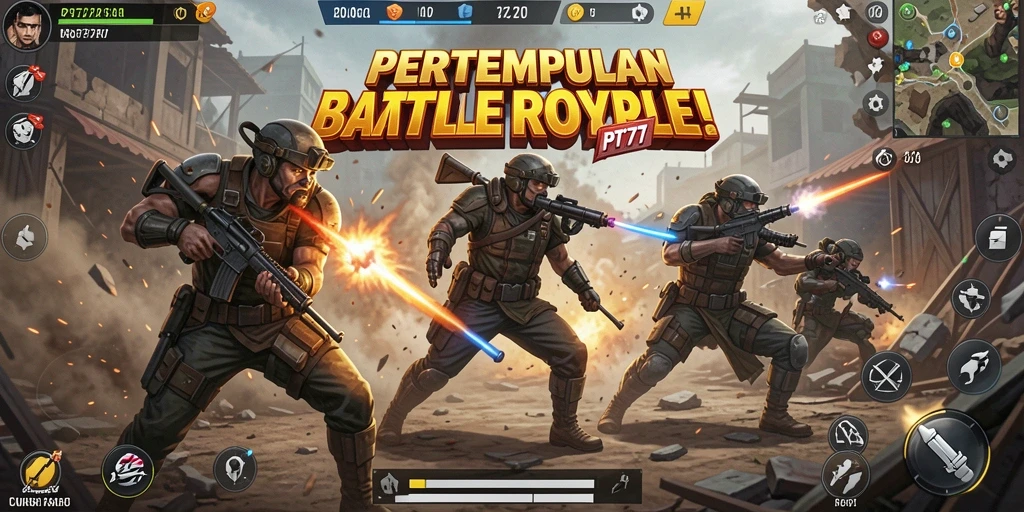 Screenshot PT777 menunjukkan aksi seru Battle Royale yang mendebarkan.