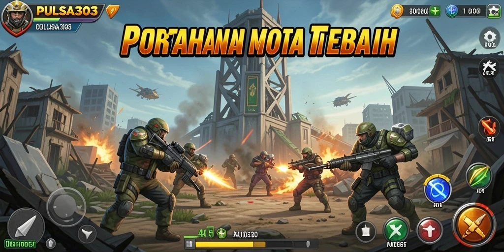 Tangkapan layar pada gameplay PULSA303 yang menunjukkan menara bertahan melawan gelombang musuh.